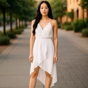 Y2K Romantic Babydoll Maxi Dress Women Medium High Low Lace Back Fairy Coquette